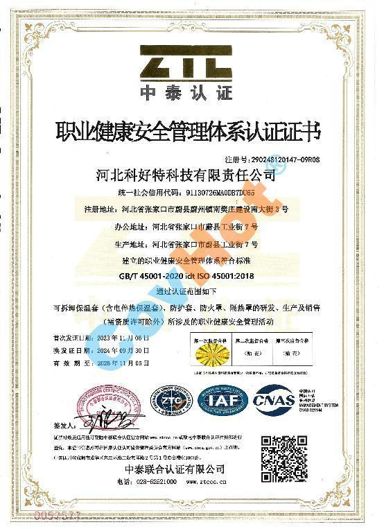 ISO 45001 職業(yè)健康安全管理體系認證證書(shū)